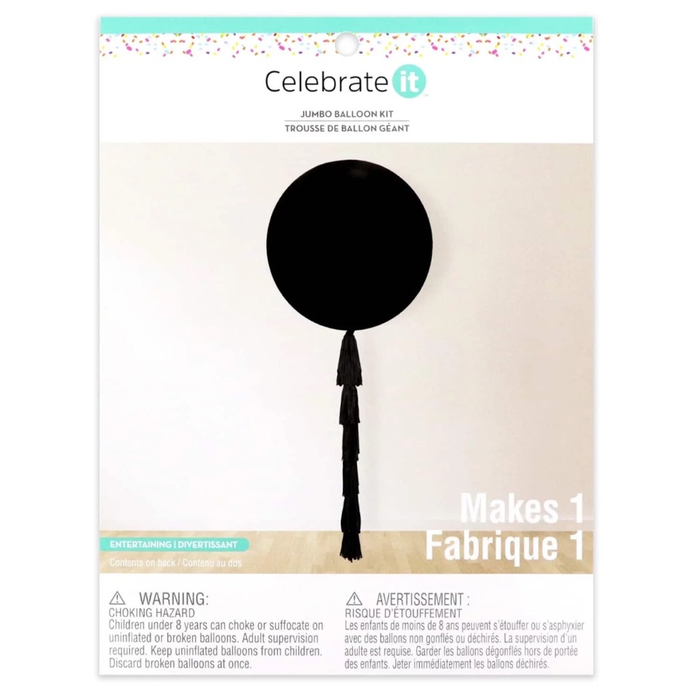Celebrate It Jumbo Balloon Kit with Tassel Black 36” Balloon 18’ Rope